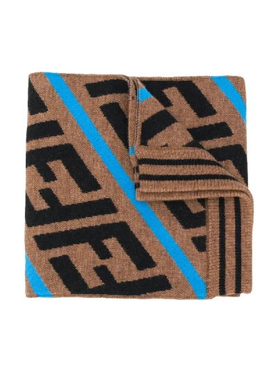 Fendi Teen Ff Pattern Knitted Scarf In Brown