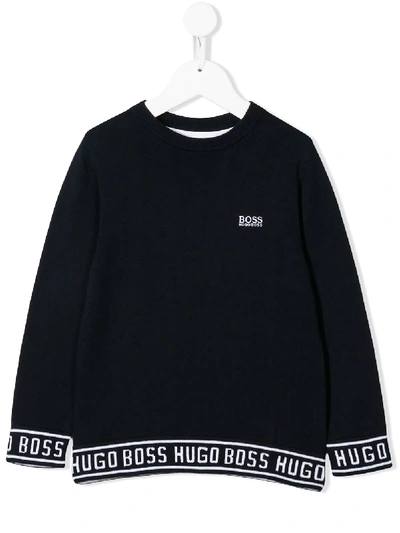 Hugo Boss Kids' Logo Lined Sweatshirt In Blue