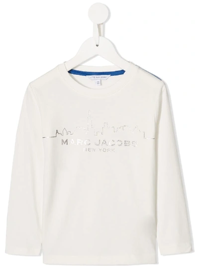 Little Marc Jacobs Kids' Skyline Logo Print T-shirt In White