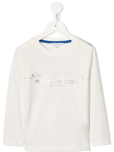 Marc Jacobs Kids' Skyline Logo Print T-shirt In White