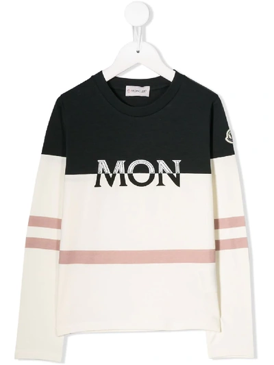 Moncler Kids' Embroidered Logo Long Sleeve Top In White