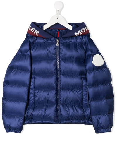 Moncler Kids' Logo Hooded Puffer Jacket In Blue