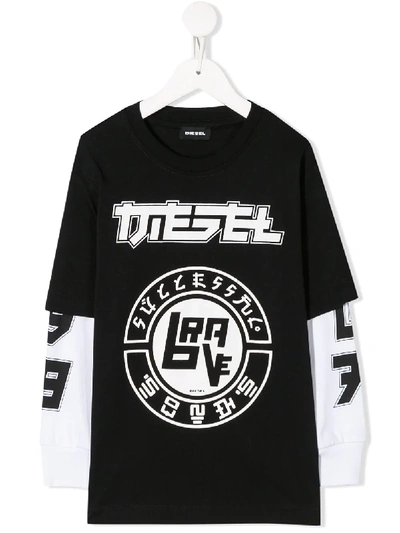 Diesel Kids' Tsound Over Long-sleeved T-shirt In Black