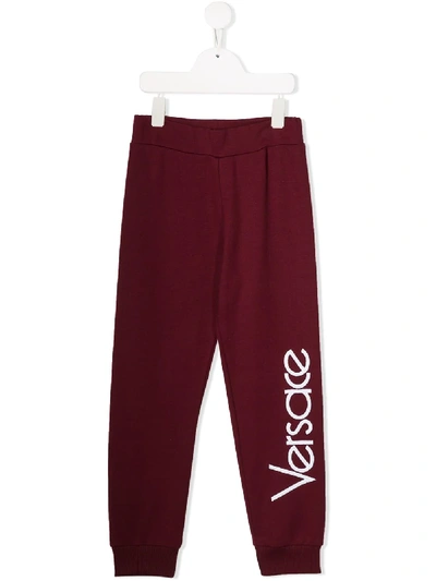 Young Versace Kids' Logo Print Track Trousers In Red