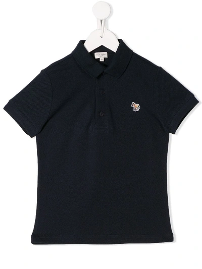 Paul Smith Junior Kids' Zebra Patch Polo Shirt In Blue