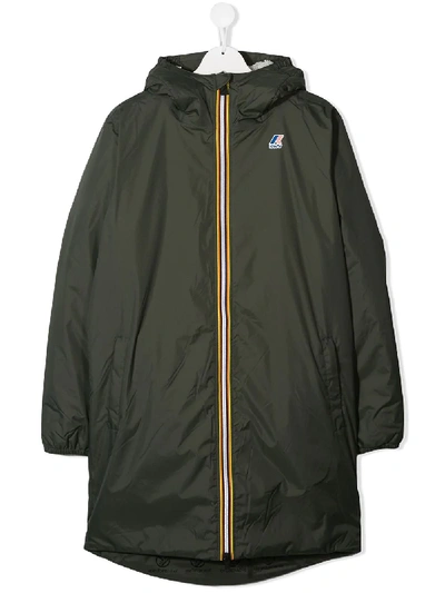 K-way Kids' Hooded Zipped Jacket In Green