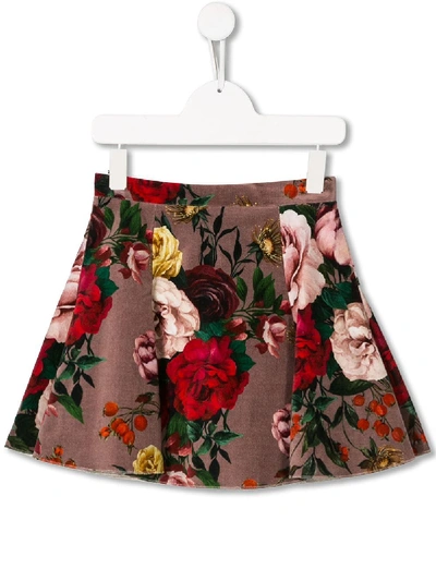 Dolce & Gabbana Kids' Floral Print Skirt In Pink