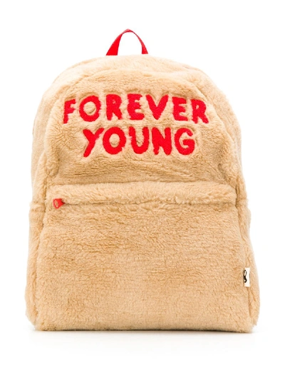 Mini Rodini Kids' Forever Young Emboidered Faux Fur Backpack In Brown