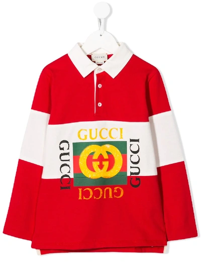 Gucci Kids' Logo Print Polo Shirt In Red