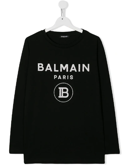 Balmain Teen Logo印花套头衫 In Black