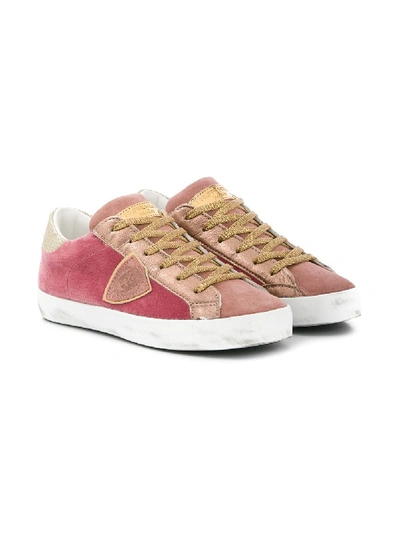Philippe Model Kids' Colour Block Velvet Trainers In Pink
