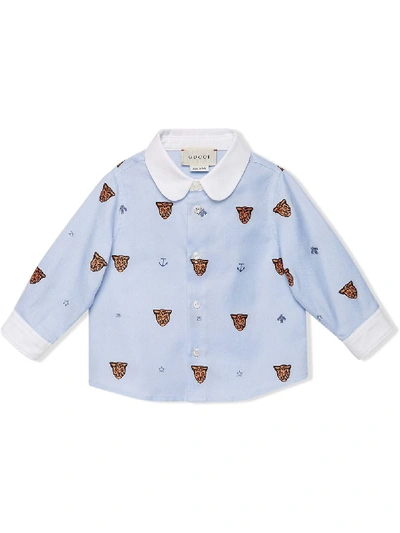 Gucci Babies' Tiger Motif Shirt In Blue