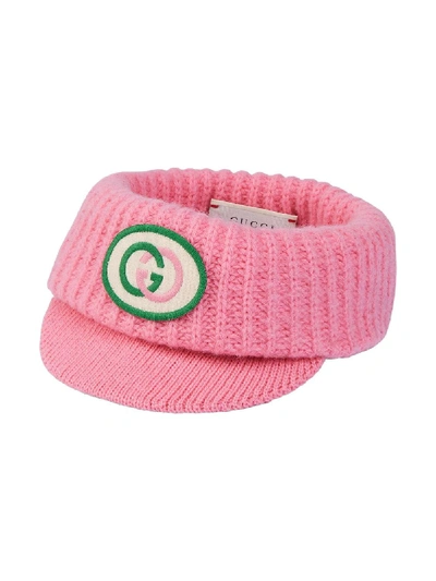 Gucci Kids' Gg标志针织遮阳帽 In Pink