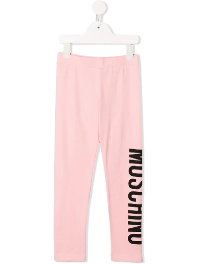 Moschino Kids' Logo-print Stretch-cotton Leggings In Pink