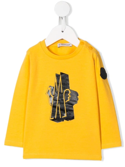 Moncler Babies' Logo Print Jersey Top In Yellow