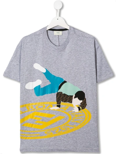 Fendi Kids' Logo Print T-shirt In Gray