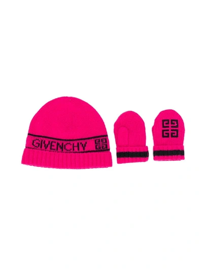 Givenchy Babies' 4g Logo Beanie And Mittens Set In Pink