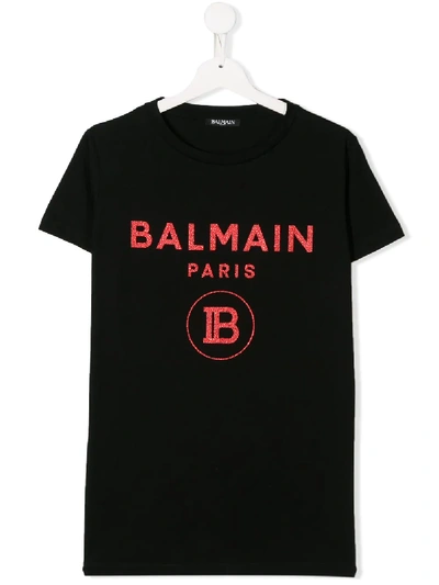 Balmain Teen Logo Print T-shirt In Black