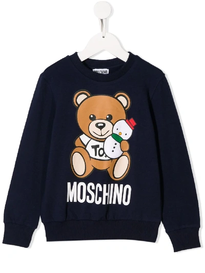 Moschino Kids' Teddy Bear Logo Print Sweatshirt In Blue