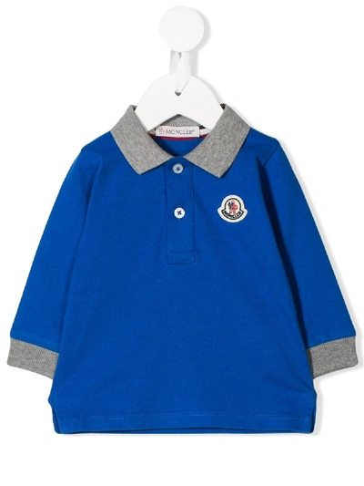 Moncler Kids' Two-tone Polo Shirt In Blue