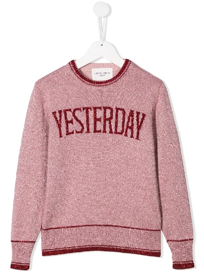 Alberta Ferretti Kids' Pink Jumper For Girl With Red Writing