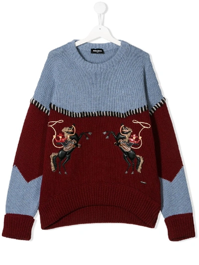 Dsquared2 Kids' Colour-block Knit Jumper In Red