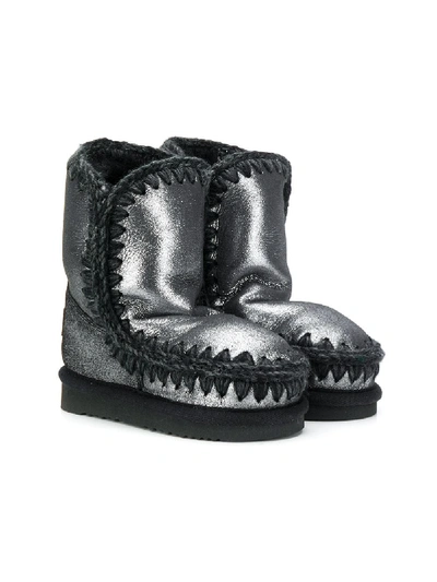 Mou Kids' Eskimo Shiny Shearling Boots In Black