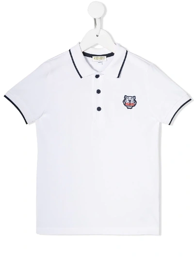 Kenzo Kids' Tiger Embroidery Polo Shirt In White