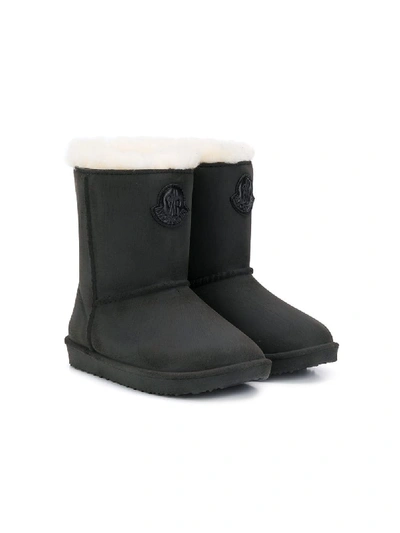 Moncler Kids' Logo Patch Boots In Grey
