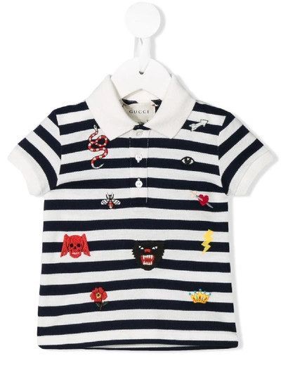 Gucci Babies' Embroidered Patches Polo Shirt In Blue