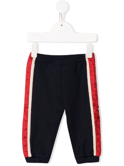 Gucci Babies' Side Logo Stripe Trousers In Blue