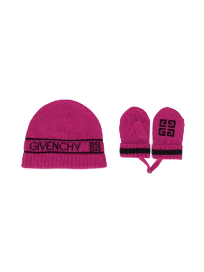 Givenchy Babies' Logo针织套头帽二件套组 In Pink