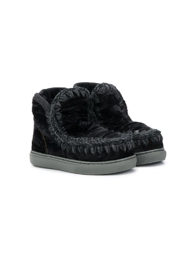 Mou Kids' Velvet Eskimo Boots In Black
