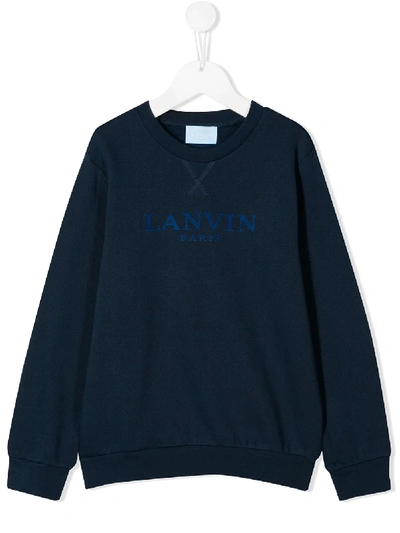 Lanvin Enfant Kids' Logo Embroidered Sweatshirt In Blue