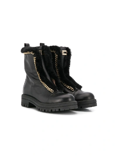 Elisabetta Franchi La Mia Bambina Teen Leather Ankle Boots In Black