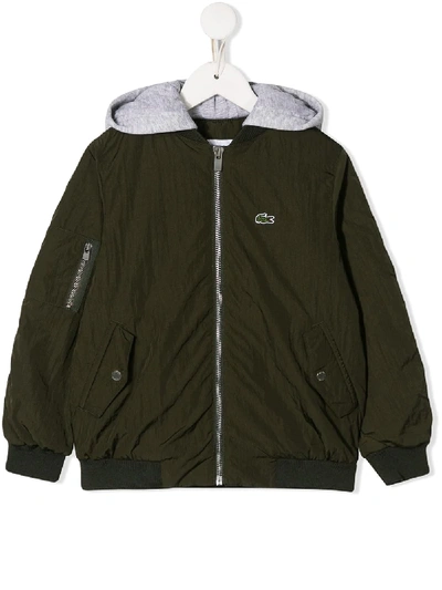 Lacoste Kids' Contrasting Hood Bomber Jacket In Green