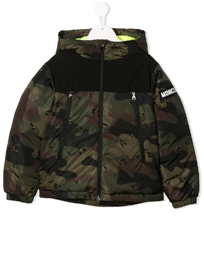 Moncler Kids' Camouflage Print Padded Jacket In Green