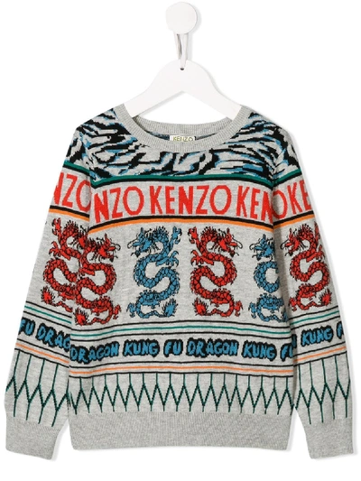 Kenzo Kids' Japanese Dragon Sweatshirt In Grey