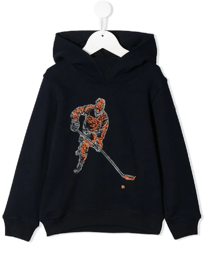 Il Gufo Kids' Embroidered Hockey Player Hoodie In Blue