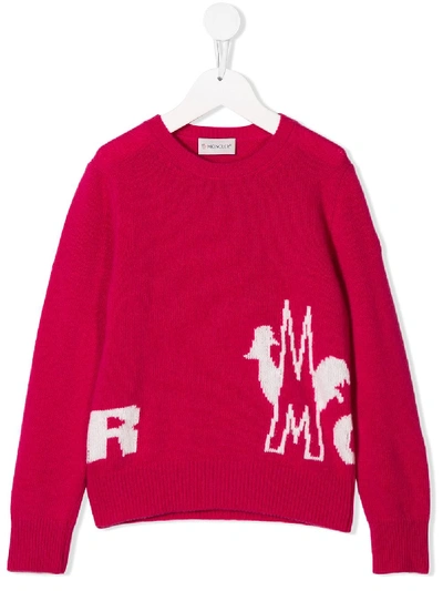 Moncler Kids' Logo Embroidered Jumper In Pink