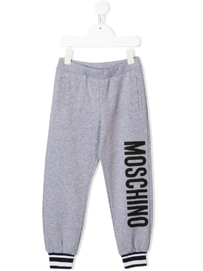 Moschino Kids' Logo Print Track Pants In Grey