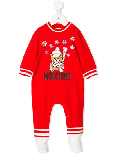 Moschino Babies' Snow Teddy Bear Pyjama In Red