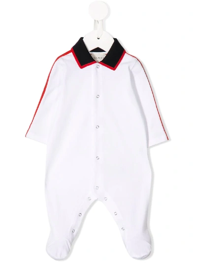 Gucci Babies' 条纹滚边睡衣 In White