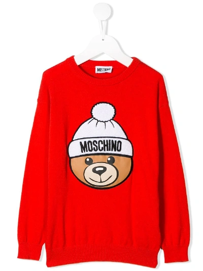 Moschino Kids' Embroidered Logo Jumper In Red