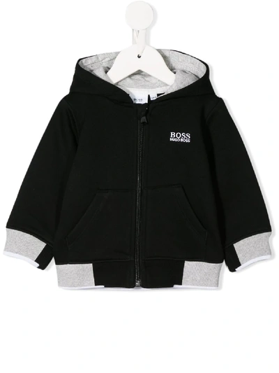 Hugo Boss Babies' Zipped Hoodie In Black