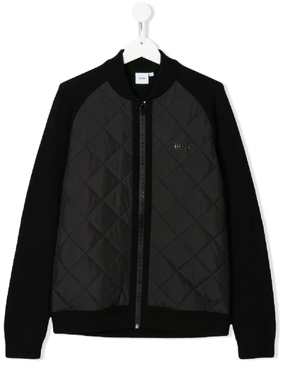 Hugo Boss Teen Quilted Panel Bomber Jacket In Black
