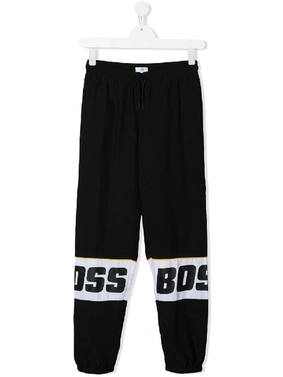Hugo Boss Teen Logo Print Track Trousers In Black