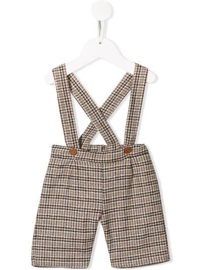 Siola Babies' Check Print Overall Shorts In Brown