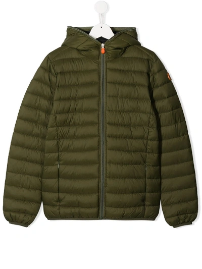 Save The Duck Teen Hooded Padded Jacket In Green