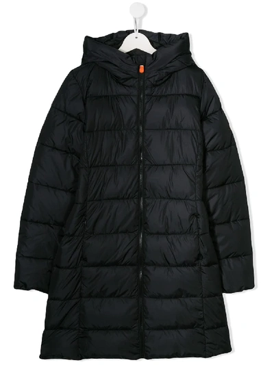 Save The Duck Teen Hooded Padded Coat In Black